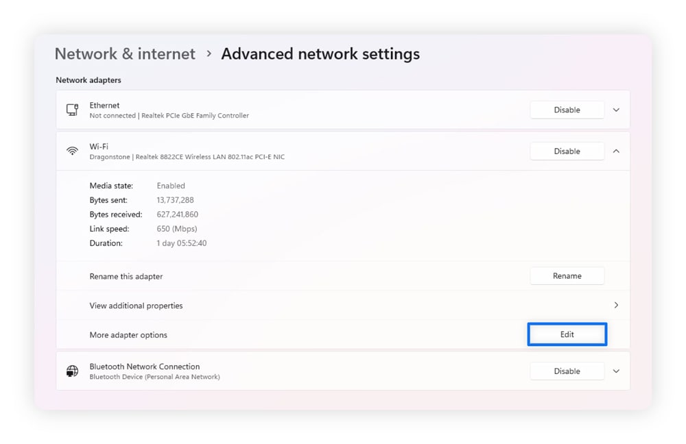 A screenshot showing how to change the IPv6 from your Windows Network & internet menu.