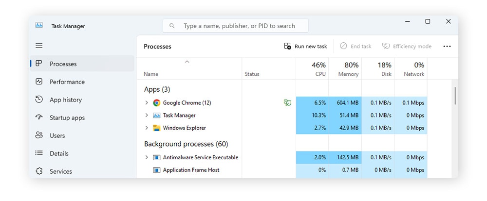  In Processes under Task Manager, you can see which apps are using the most resources