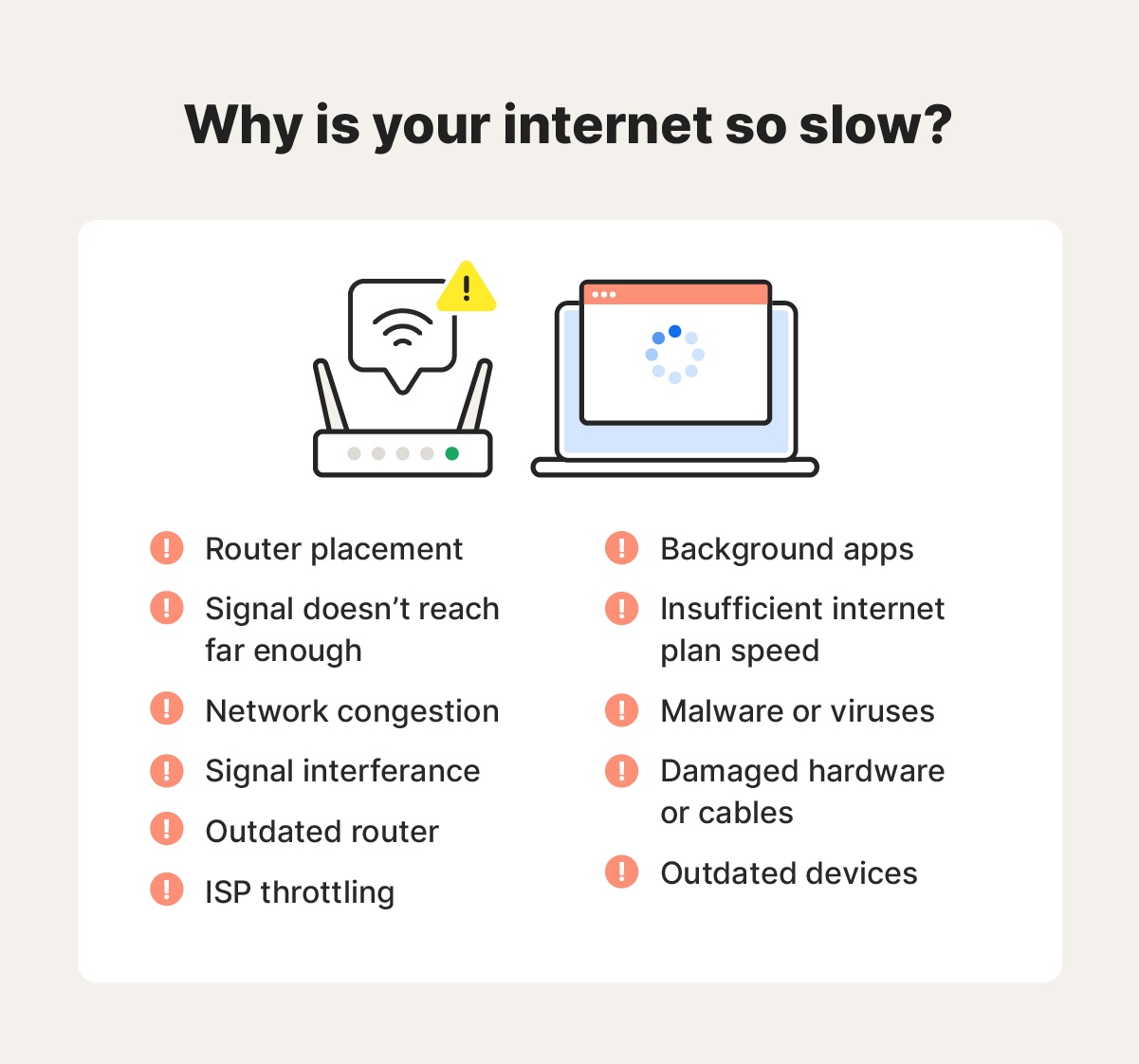 A list of potential reasons why your internet is so slow.