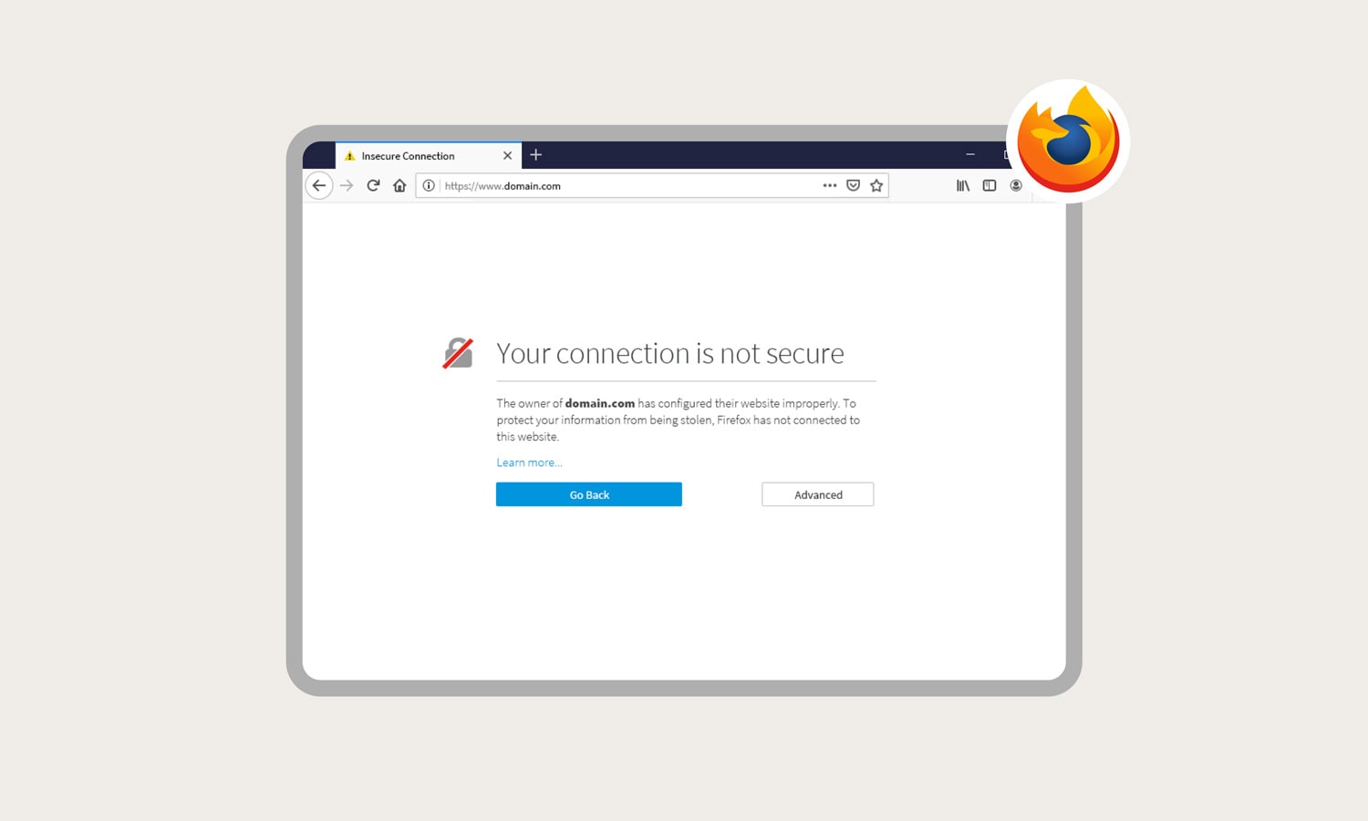 A screenshot of a “Your connection is not private” error message on Mozilla Firefox.