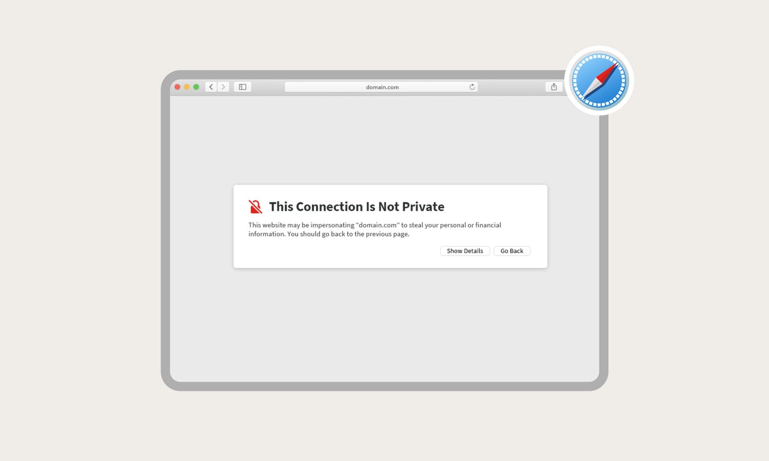 A screenshot of a “Your connection is not private” error message on Safari.
