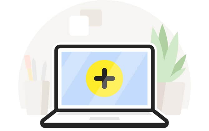 Laptop illustration with plus sign