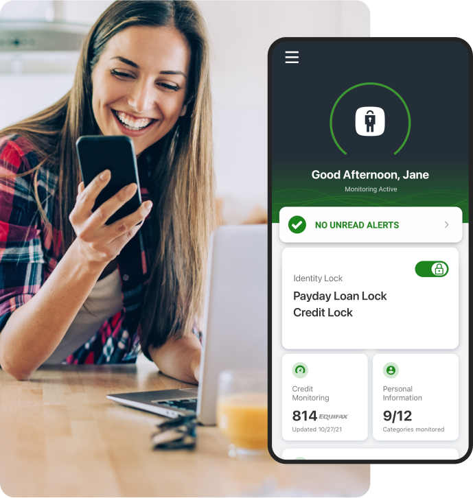 Image woman smartphone lifelock credit loan phone ui.