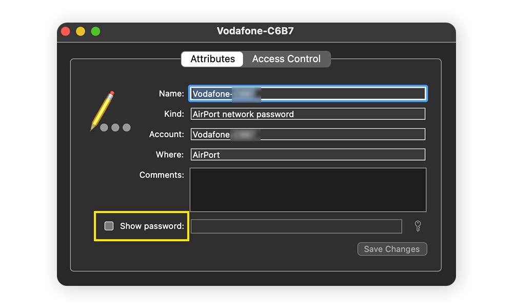 To view your network key, mark the checkbox next to Show password